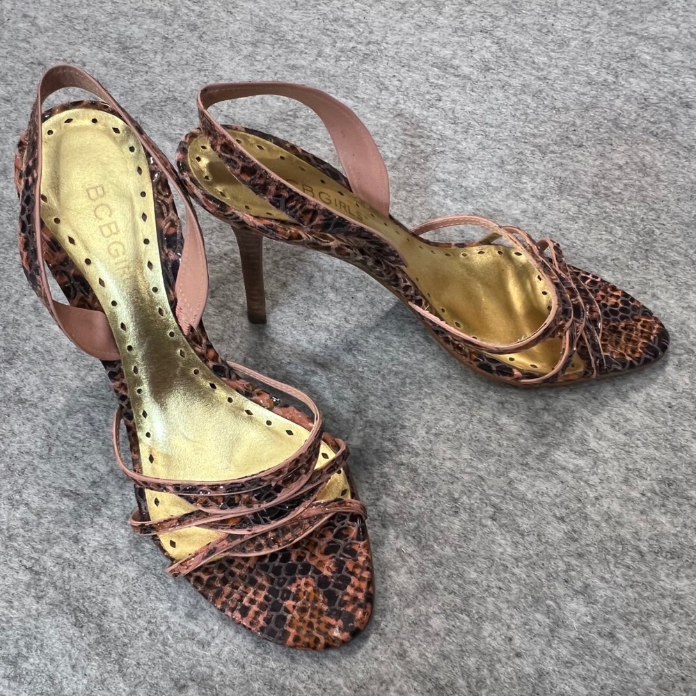 BCBGirls Womens‎ 5B Snakeskin Embossed Leather Strappy Slingback Stiletto Heels